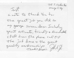 Note from our customer